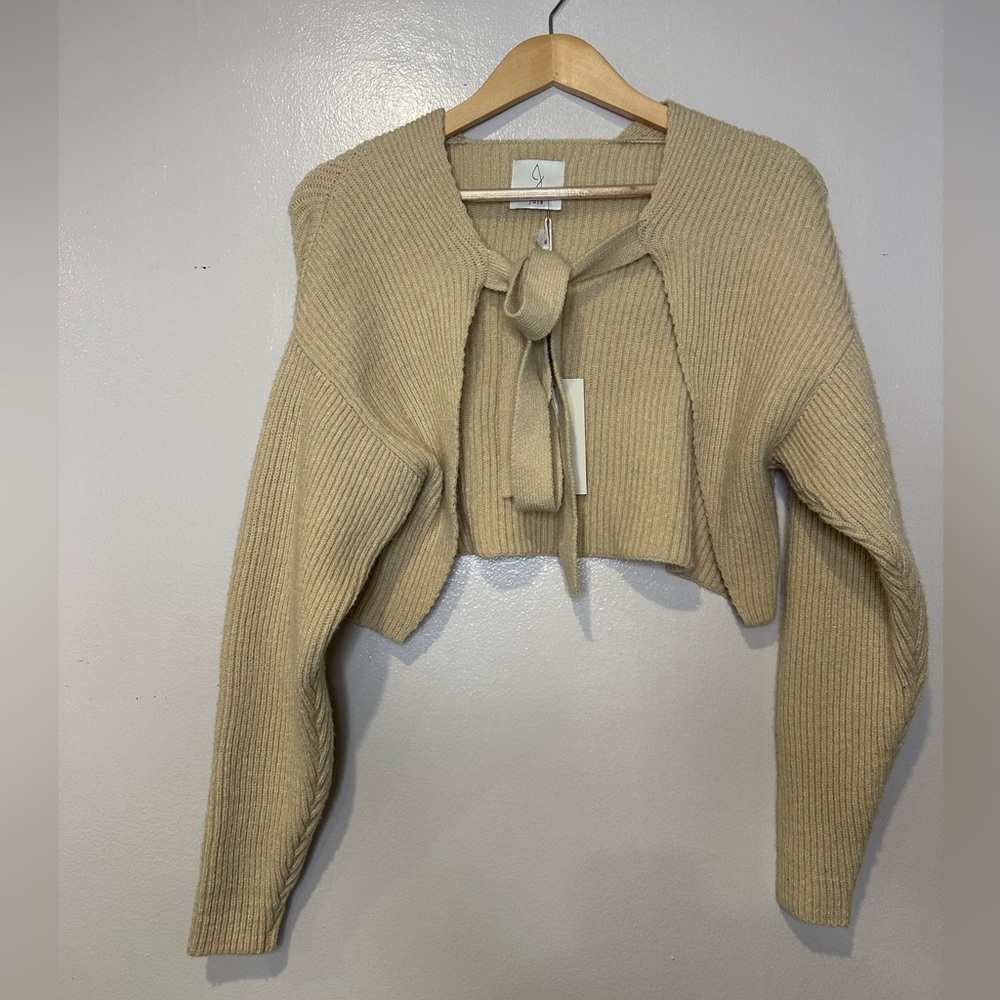 Joke Beige Ribbed Tie-Front Sweater O/S